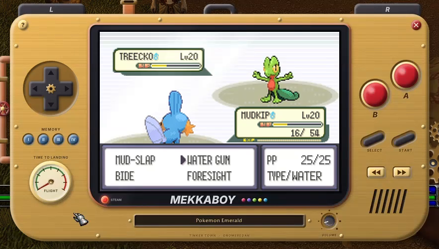 A link battle in Pokémon Emerald: choosing Water Gun