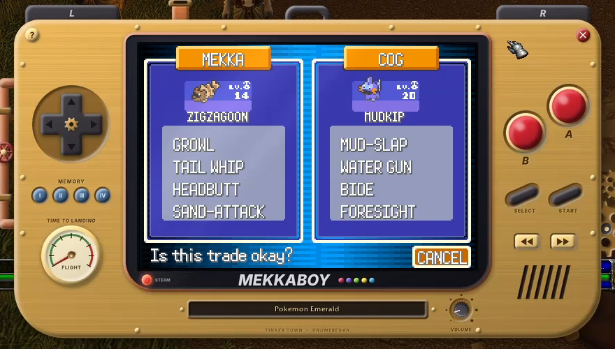 A Pokémon Emerald trade over the MekkaBoy link